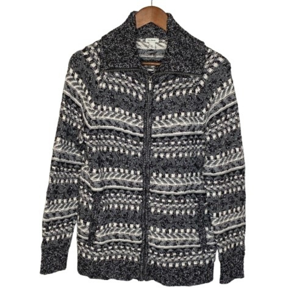 LL Bean Womens Fair Isle Full Zip Cardigan M Cotton Nordic Cabincore Granola